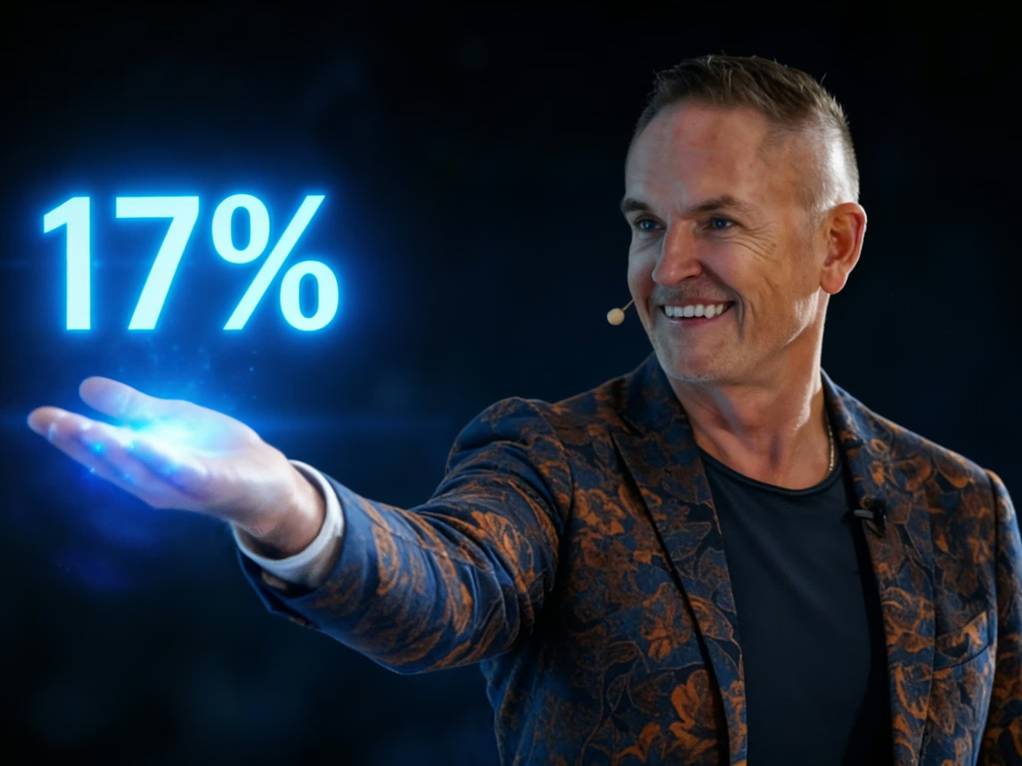 Leo Gärtner präsentiert mit leuchtender Hand das 17%-Steuerziel